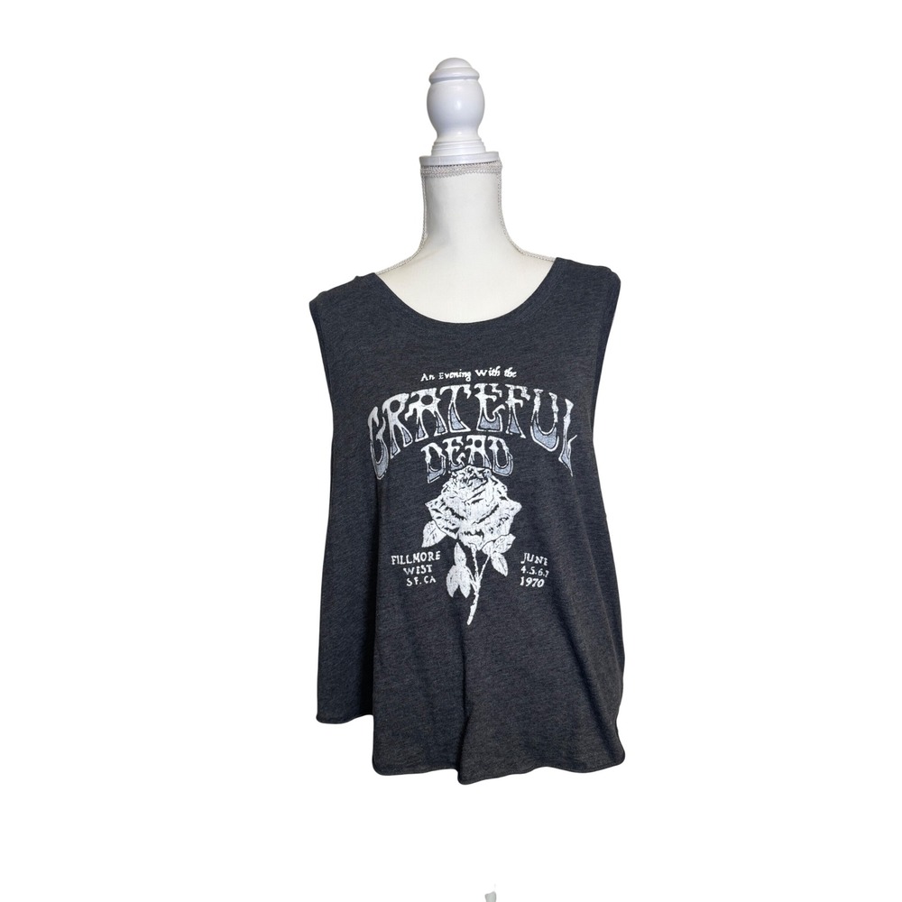 Lucky Brand Women's Gray Grateful Dead Graphic Tank Top with White Rose Size XXL